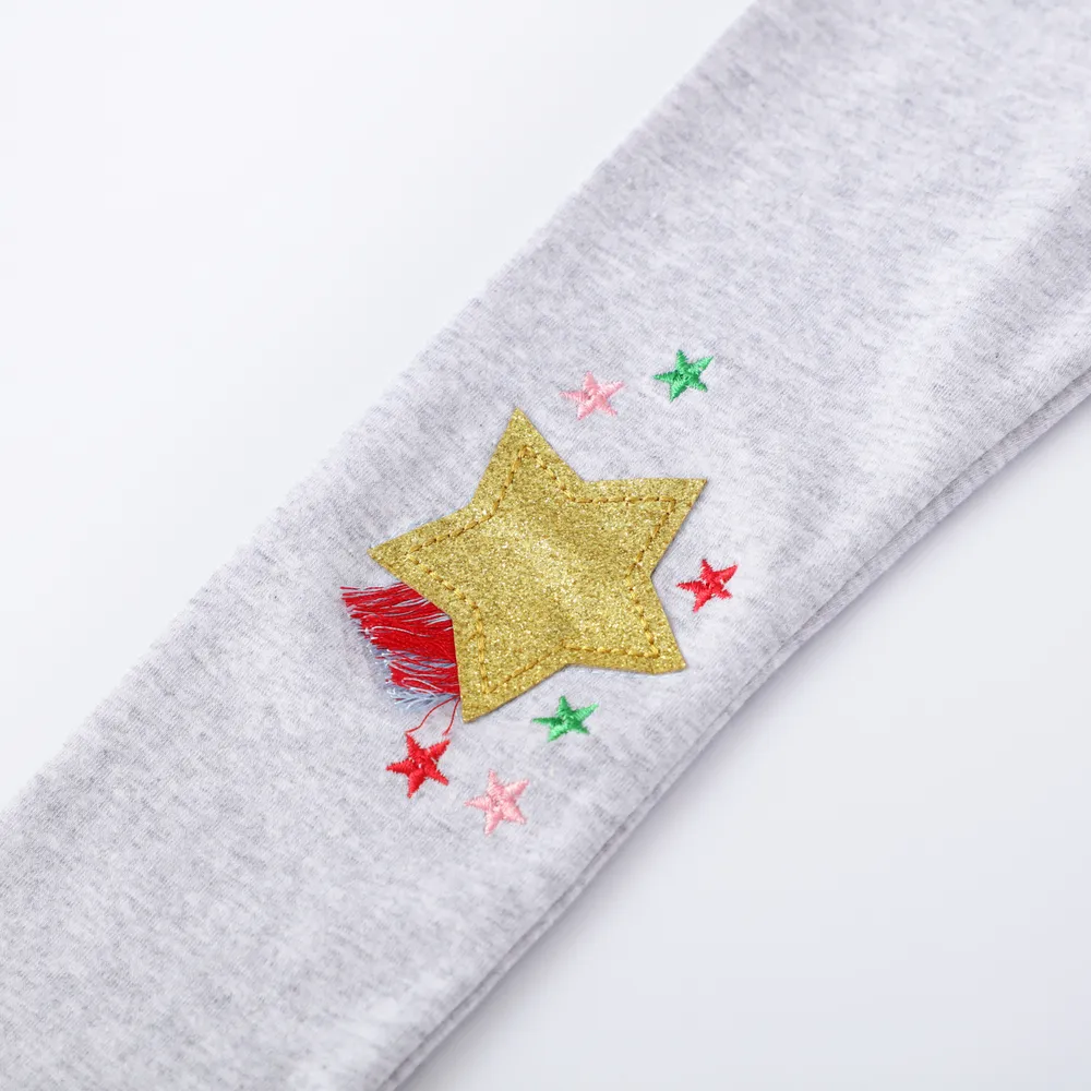 Jumping meters - 可愛刺繡立體腰鬆緊內搭褲-獨角獸星星-麻灰色