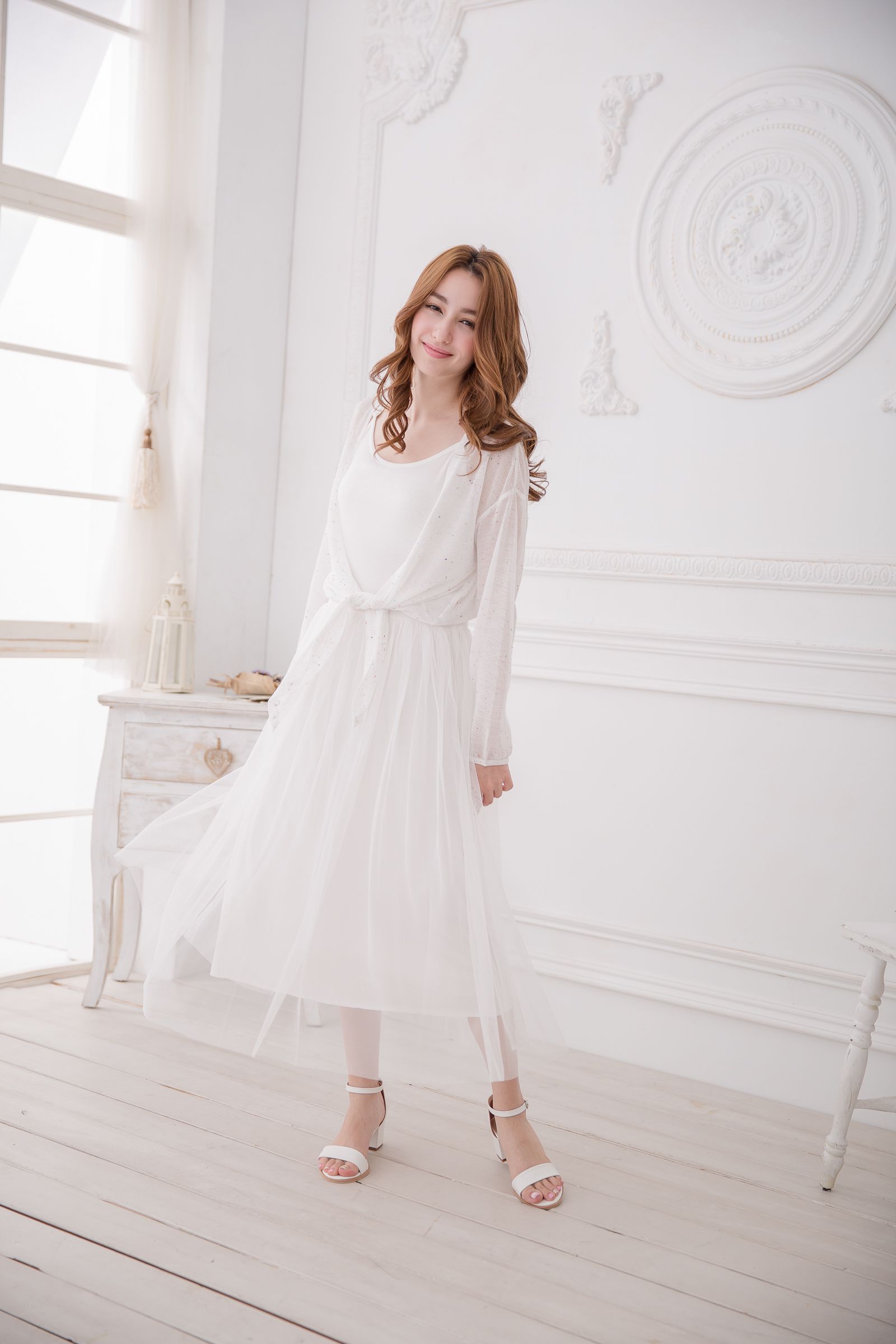 Peachy - 獨家訂製綿柔連身紗裙-細肩帶連身款-夢幻白 (F)