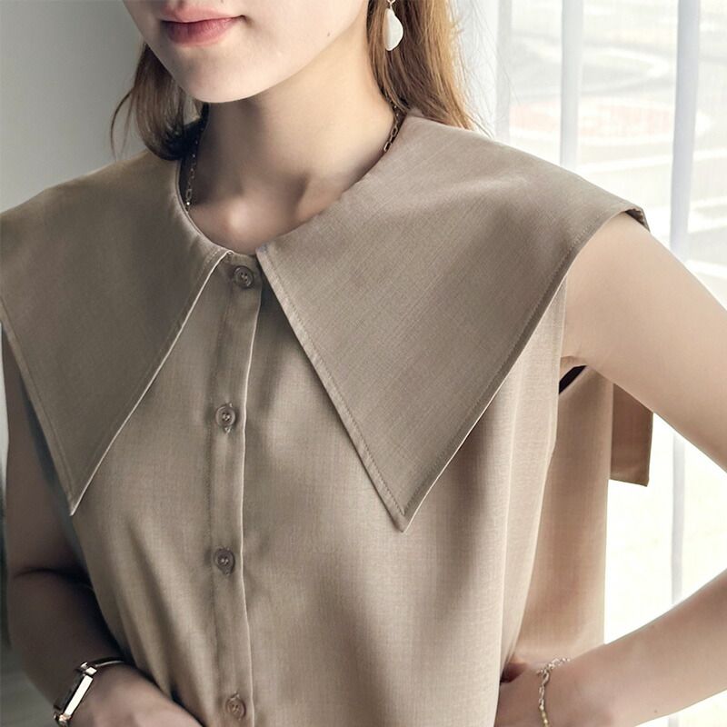 日本 Classical Elf - 優雅歌德領無袖襯衫-天使白