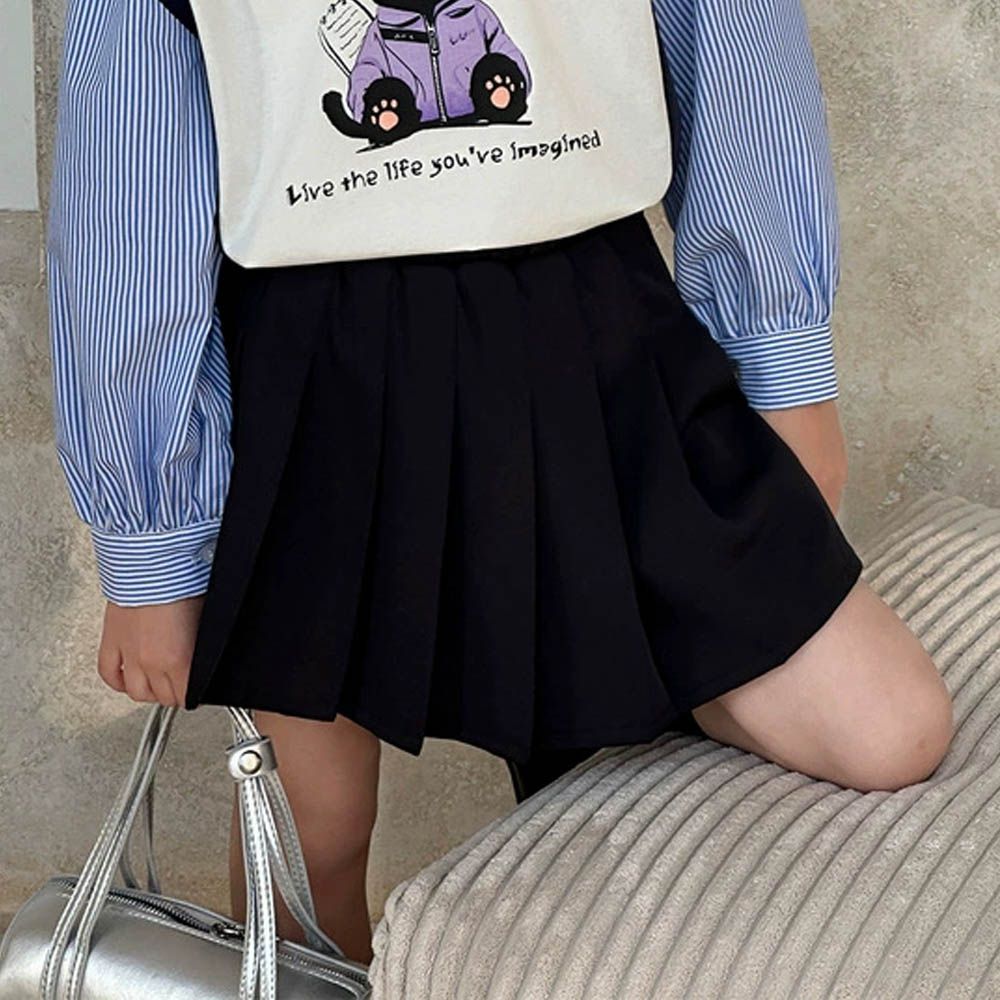 學院風百摺短裙-內襯安全褲-黑色