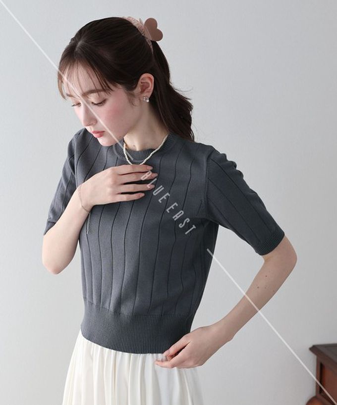 日本 BLUE EAST - 羅紋彈性薄針織五分袖上衣-嫩粉紅