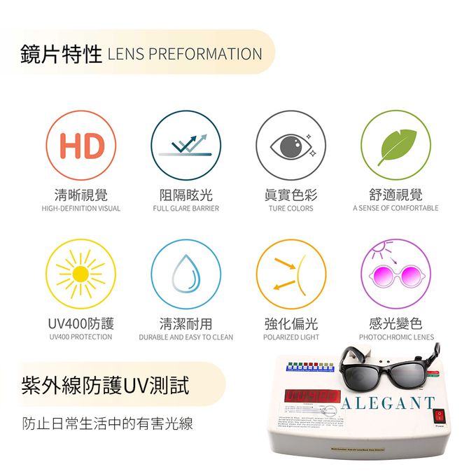 ALEGANT - 太陽黃感光變色夜視防眩光寶麗來偏光太陽眼鏡│UV400墨鏡