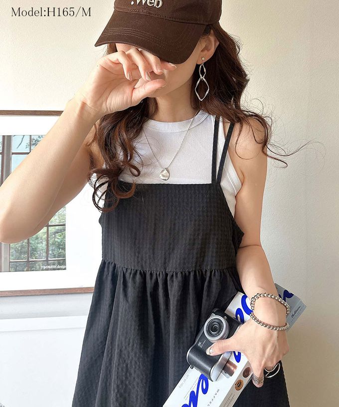 日本 Classical Elf - 成熟可愛感後綁帶吊帶洋裝-格子-咖啡