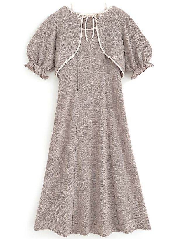 日本 GRL - 雲朵泡泡布前綁帶兩件式洋裝-經典黑 (F)