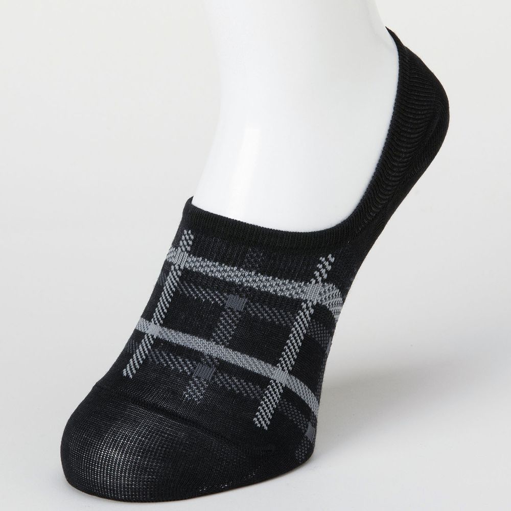 日本 okamoto - 超強專利防滑ㄈ型隱形襪-針織 深履款-格紋 黑 (23-25cm)
