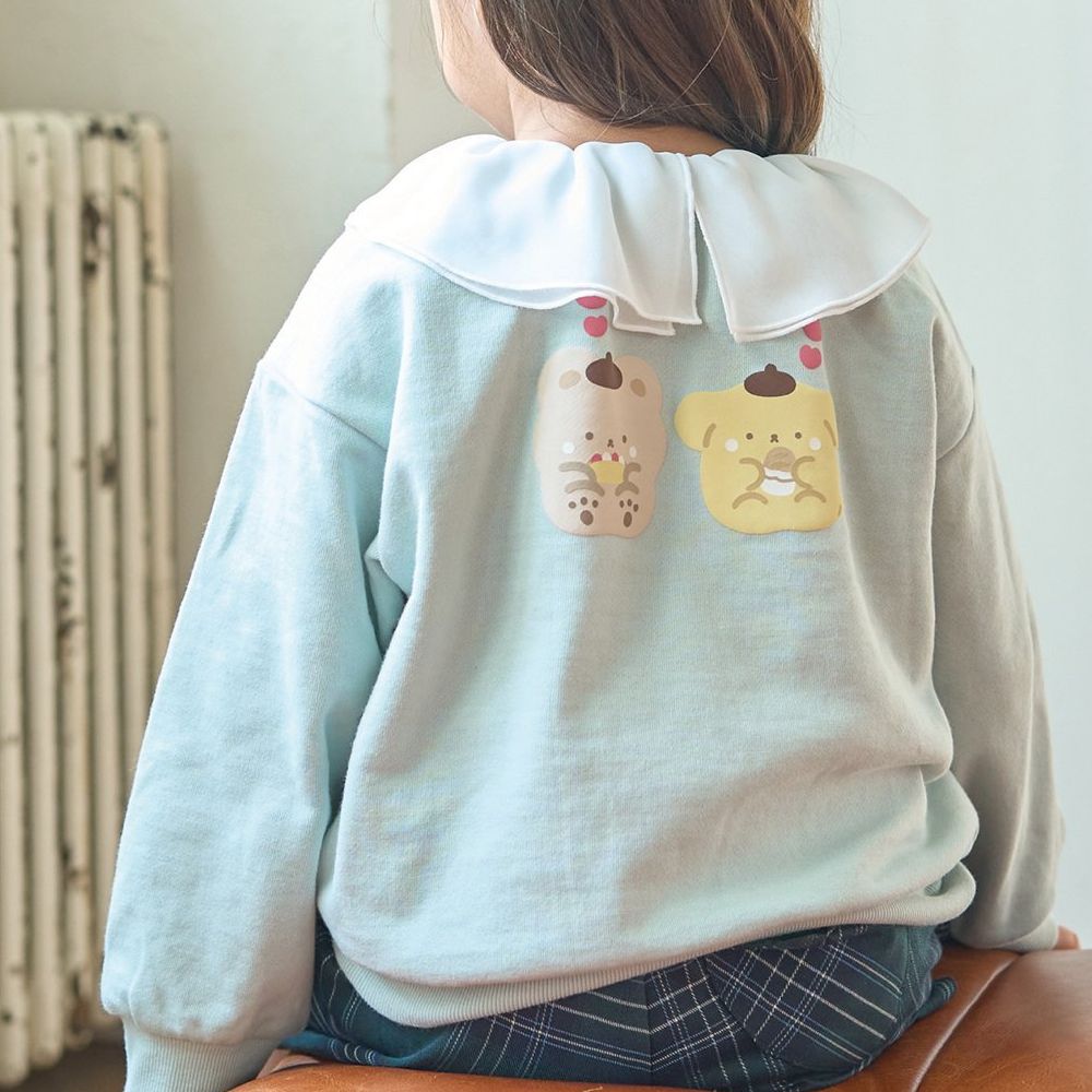 聯名款 正反兩穿純棉荷葉領長袖上衣-卡通人物三麗鷗-薄荷綠