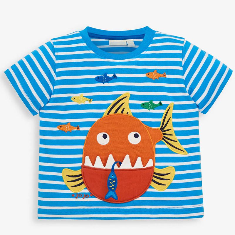 英國 JoJo Maman BeBe - 超優質嬰幼兒/兒童100％純棉短袖上衣/T-shirt/動物T-大嘴魚