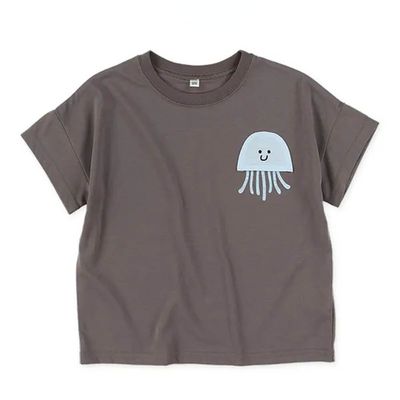 日本西松屋 - 動物造型口袋短袖上衣-水母-炭灰