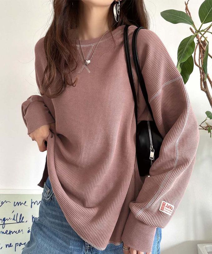 日本 Classical Elf - Java 華夫格車線薄長袖上衣-藍