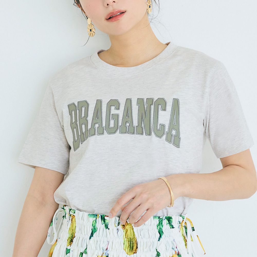 舒適棉圓領logo短袖上衣-BRAGANCA-淺灰