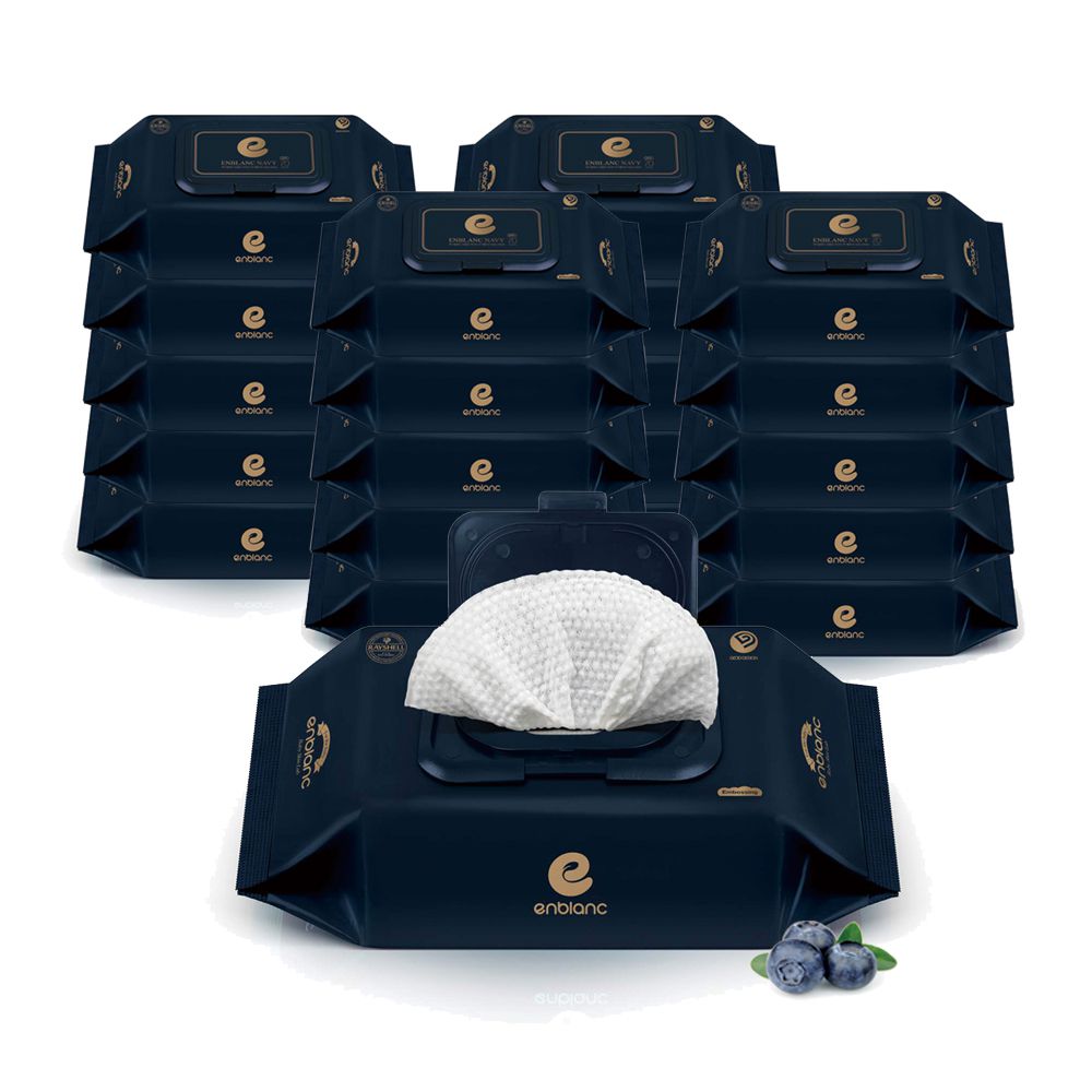 銀離子抗菌｜極厚藍莓｜純水濕紙巾-有蓋大包-藏藍色-70抽20包