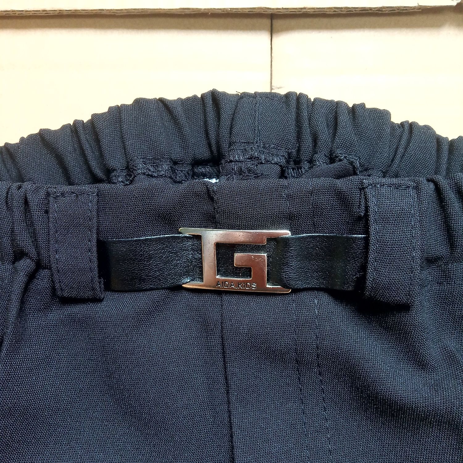 韓國 AIDA - 裝飾腰帶鬆緊腰直筒長褲-基本款-黑