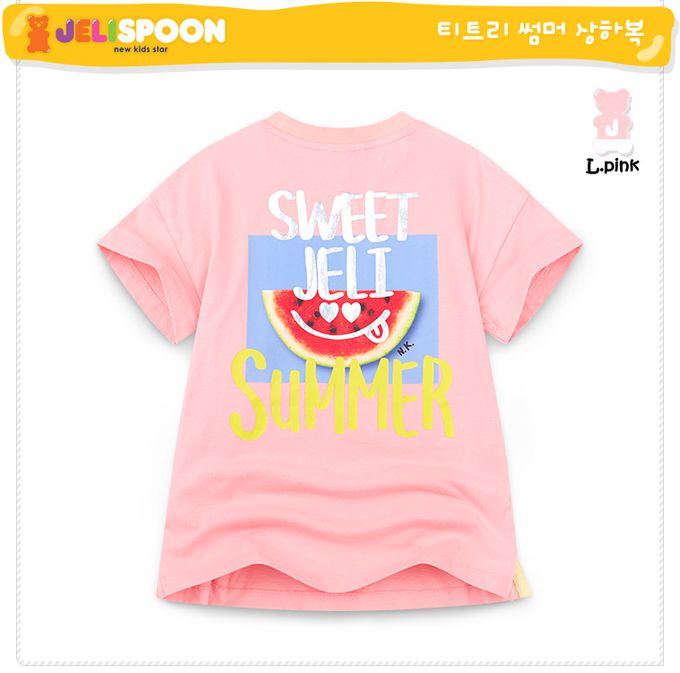 韓國 Jelispoon - 字母西瓜印長版短袖套裝