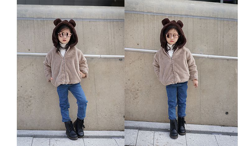 韓國 OZKIZ - 細緻絨毛棕熊外套