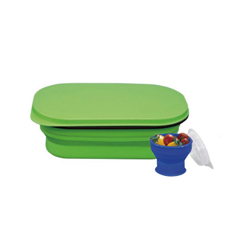 Lexngo - 可折疊午餐組-綠 (小)-午餐盒-580ml*1+醬料罐-80ml*1
