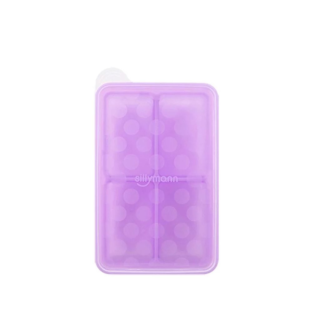 韓國 sillymann - 100%鉑金矽膠副食品分裝盒-4格-紫-100ml/格