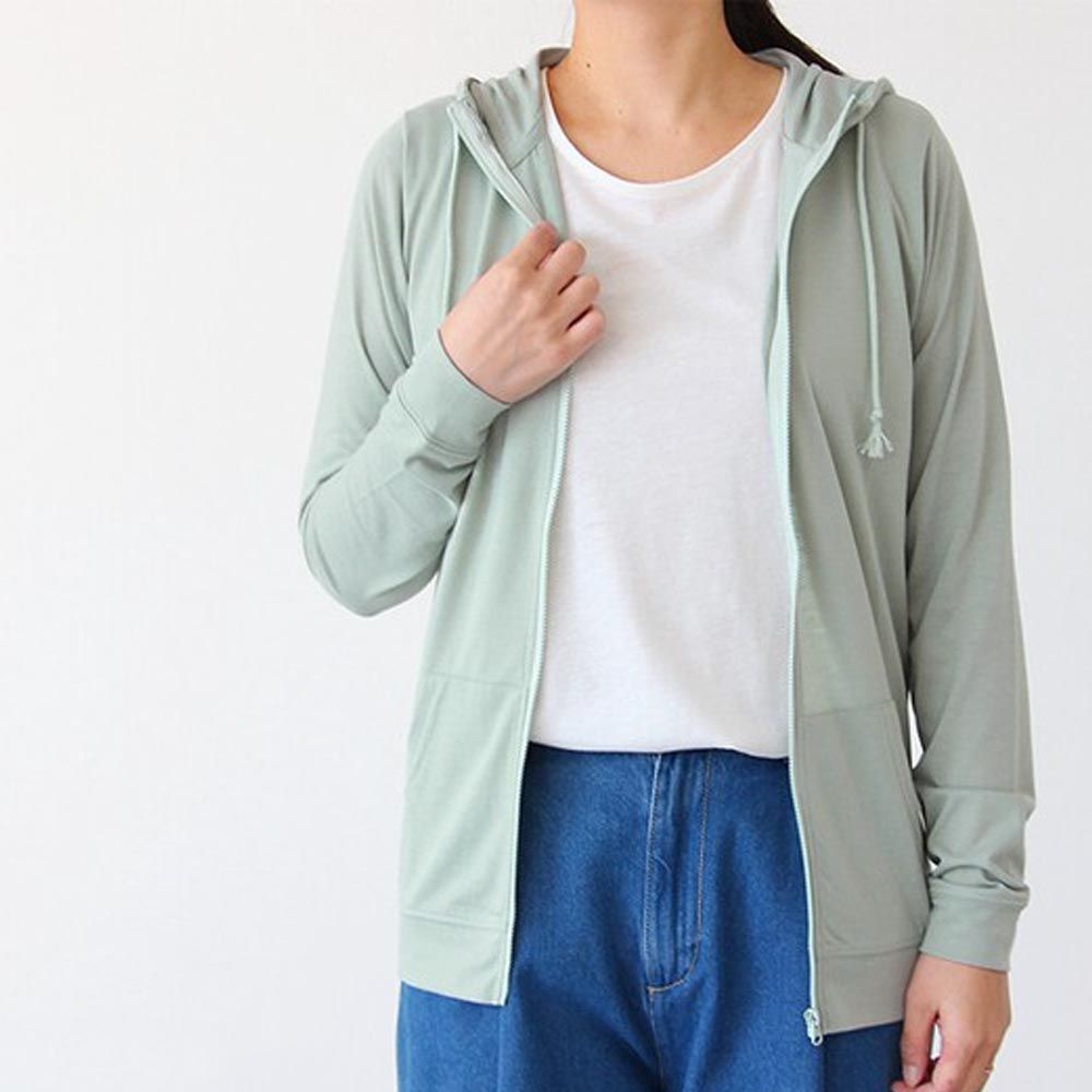 日本涼感服飾 - 抗UV連帽拉鏈防曬外套-一般長-薄荷綠