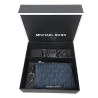 MICHAEL KORS - 經典老花零錢包+LOGO金屬吊飾禮盒 (深藍)