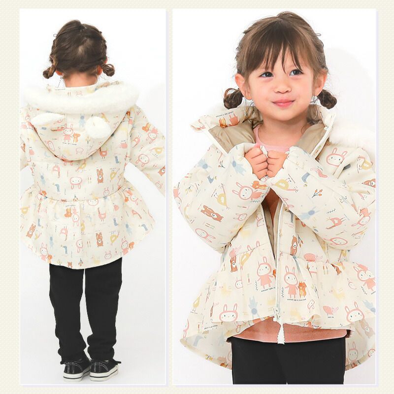 日本 ZOOLAND - 防寒防潑水鋪棉保暖外套-兔兔耳朵-粉紅