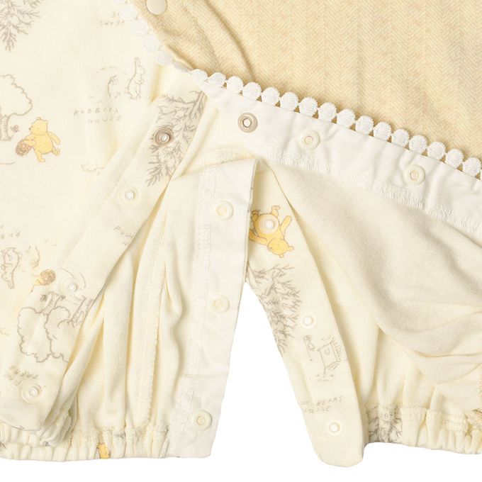 akachan honpo - 長袖連身衣-復古小熊維尼-淺卡其色 (50~60cm)