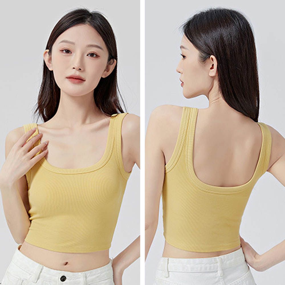 U型美背中短版BRA TOP/附罩杯上衣-淺黃色