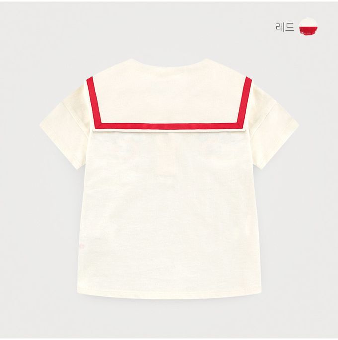 韓國 milk mile - 俏皮小熊印翻領百褶裙套裝-米白X紅