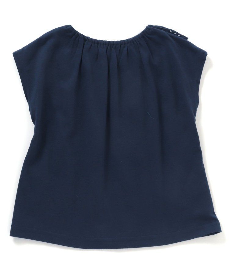 日本 apres les cours - 雕花蕾絲領短袖上衣-深藍