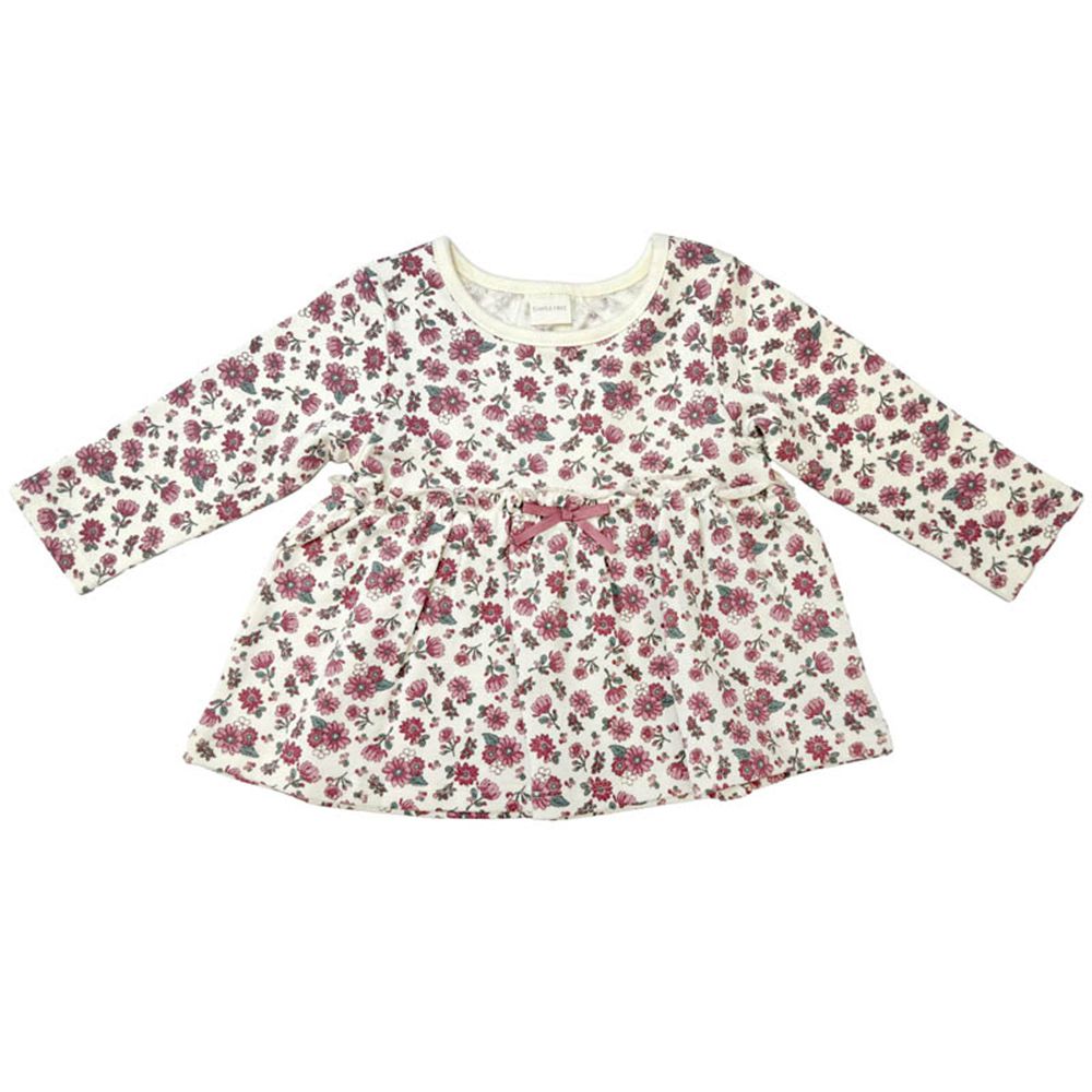 長袖休閒上衣-拼接滿版印花-粉紅色