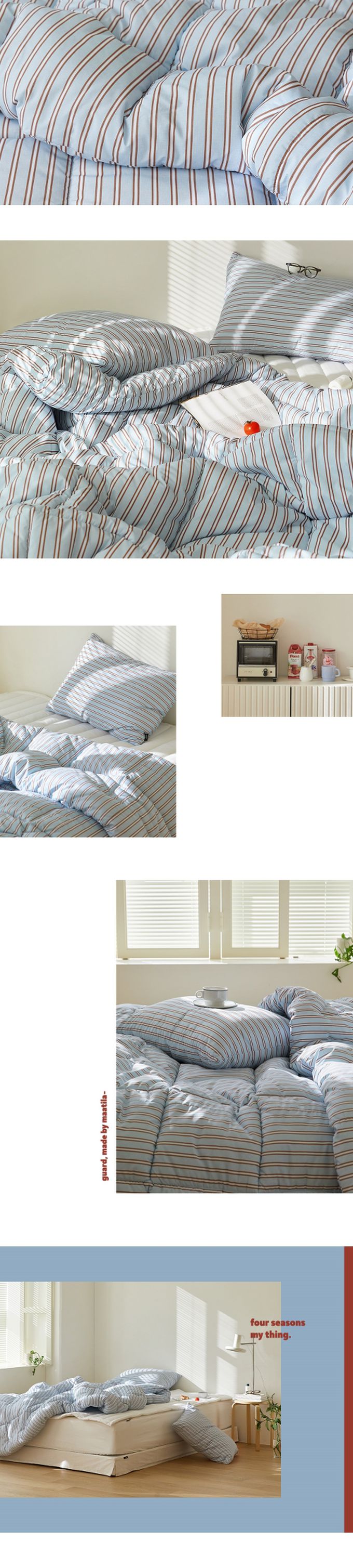 韓國 Maatila - 可水洗M2全方位抗菌防蟎四季被-法式灰藍直紋