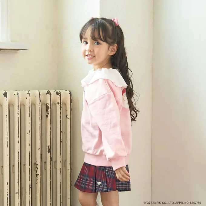 日本 Lycee mine - 連名款 正反兩穿純棉荷葉領長袖上衣-卡通人物三麗鷗-水藍