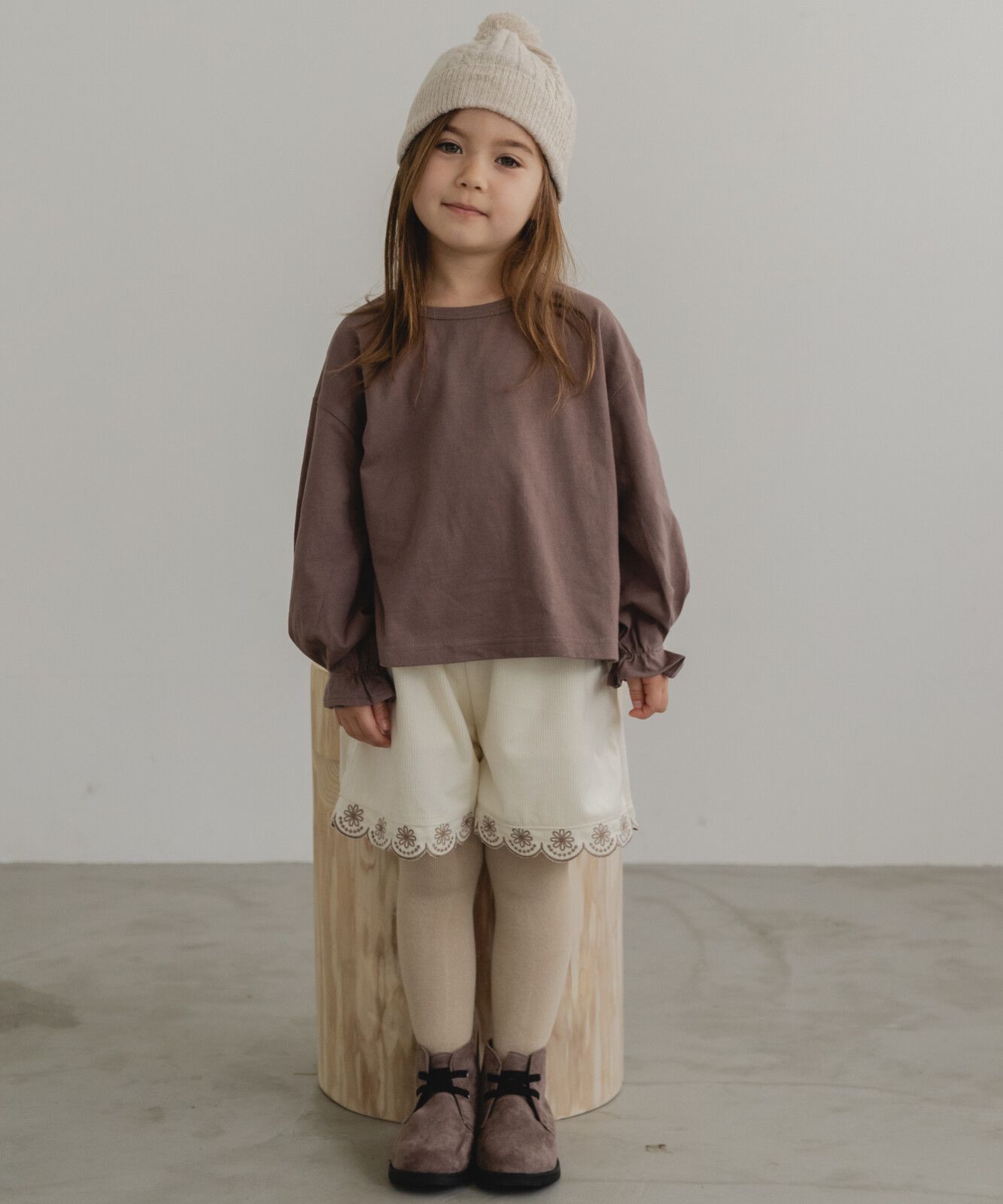 日本 PAIRMANON - 柔棉100% 可愛捲邊薄長袖上衣-桃粉