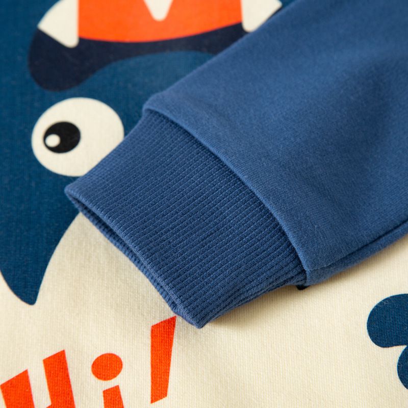 純棉圓領立體長袖上衣/大學T-調皮妖怪-軍綠色