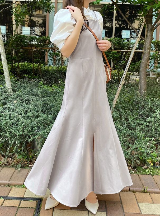 日本 GRL - 顯瘦剪裁魚尾吊帶裙-淺米杏