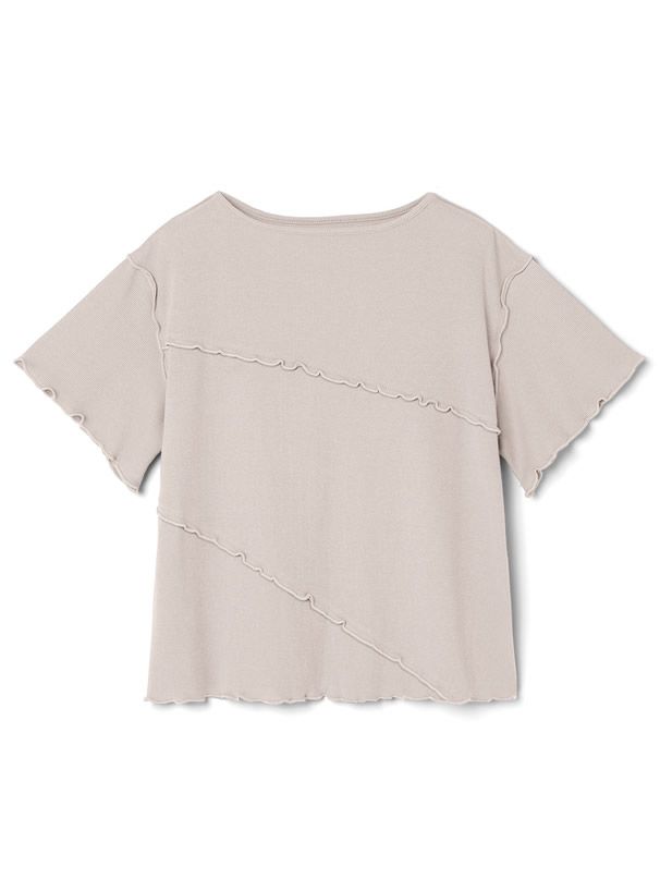 日本 GRL - 羅紋木耳邊短袖上衣-氣質杏