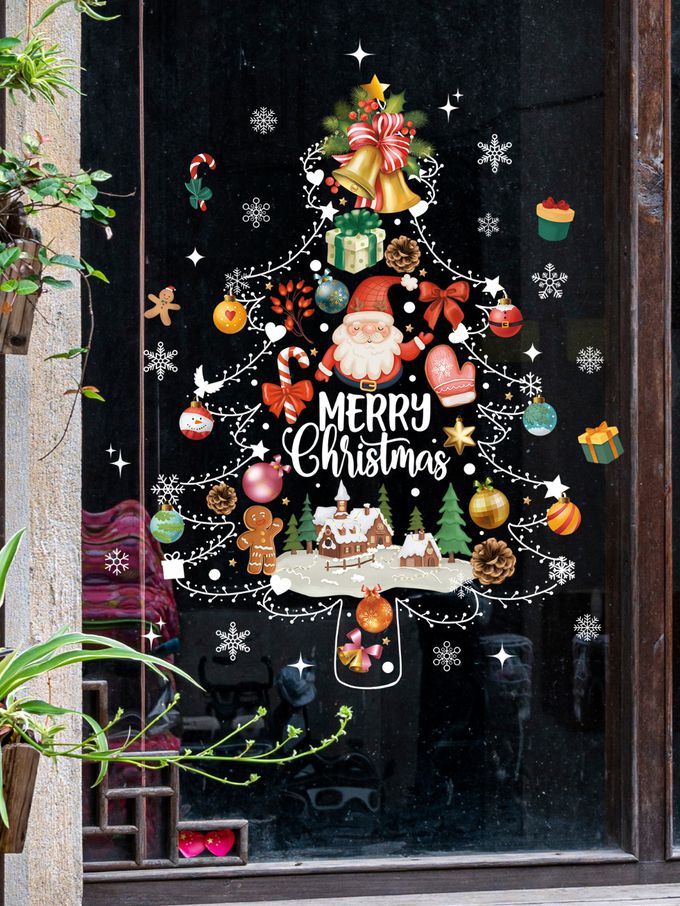 JB Design - 時尚壁貼(靜電貼)-SDJ2311繽紛雪花聖誕樹-2入 (45cm*30cm)