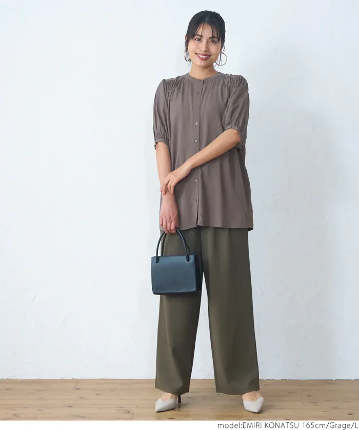 日本 COCA - 質感圓領泡泡短袖雪紡襯衫-白