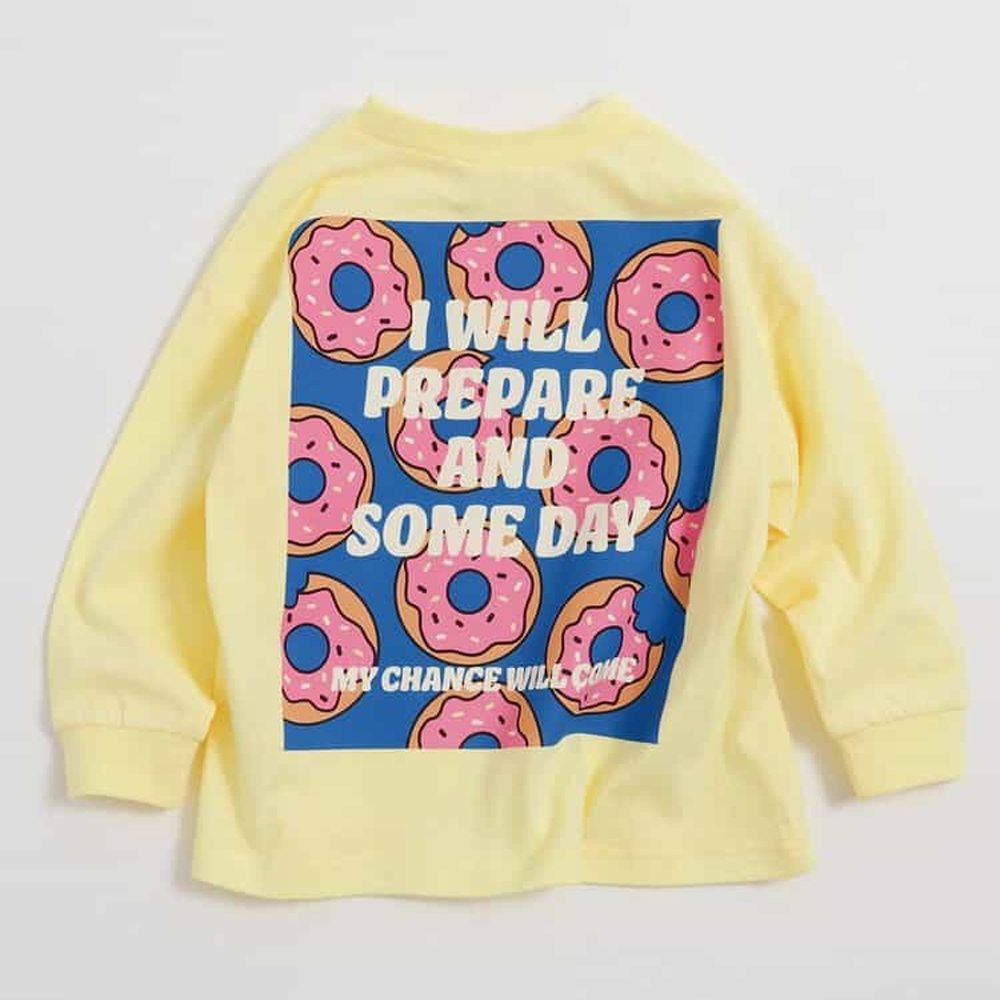 背後搶眼印花長袖上衣-甜甜圈-淺黃