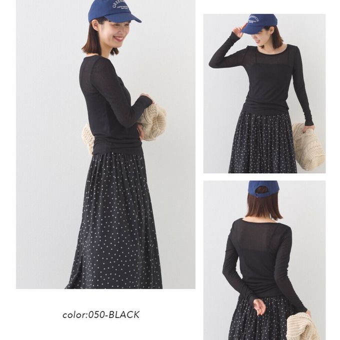 日本 OMNES - 大圓領優美透膚合身薄上衣-灰