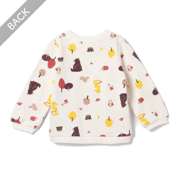 日本西松屋 - 裏毛圓領印花長袖上衣-小熊秋季-米杏