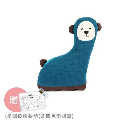 韓國 Kidu - Hugdoll安全帶歡樂抱枕-藍色-送塗鴉矽膠餐墊(含四色塗鴉筆)