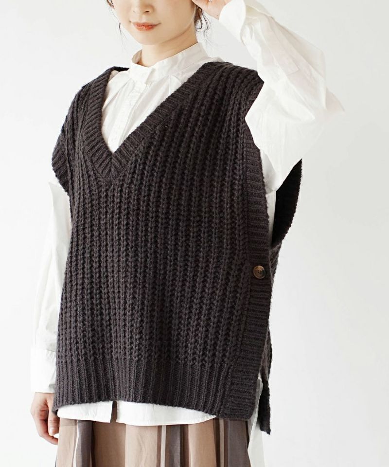 日本 zootie - V領畝編針織背心-藍灰