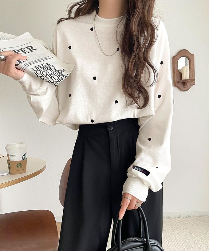 日本 Classical Elf - Java 滿版甜蜜心型長袖上衣-白底x紅