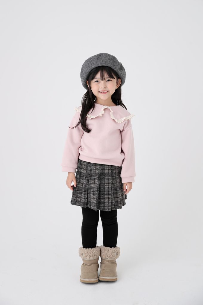 韓國 Coco Bang - 經典格紋混羊毛打褶內搭褲裙-灰