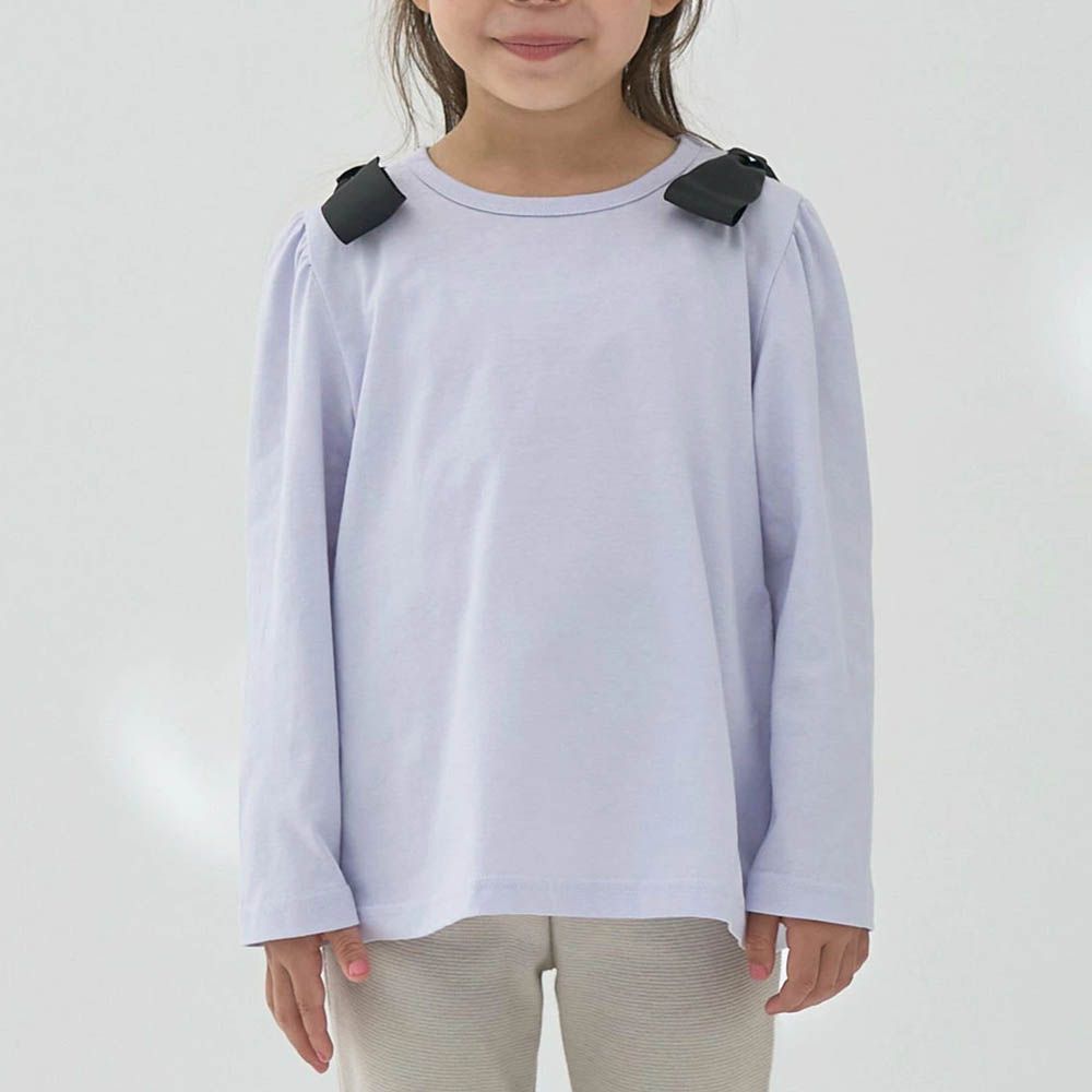 100%棉 夢幻蝴蝶結長袖上衣-淺紫