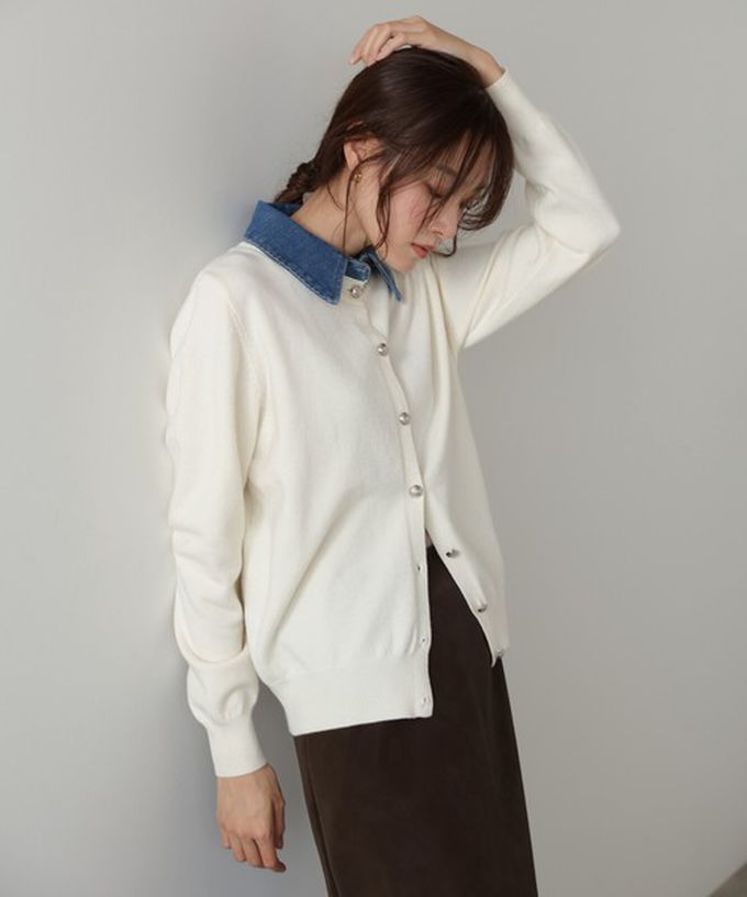 日本 Bab - 牛仔領時尚休閒感針織開襟衫-灰