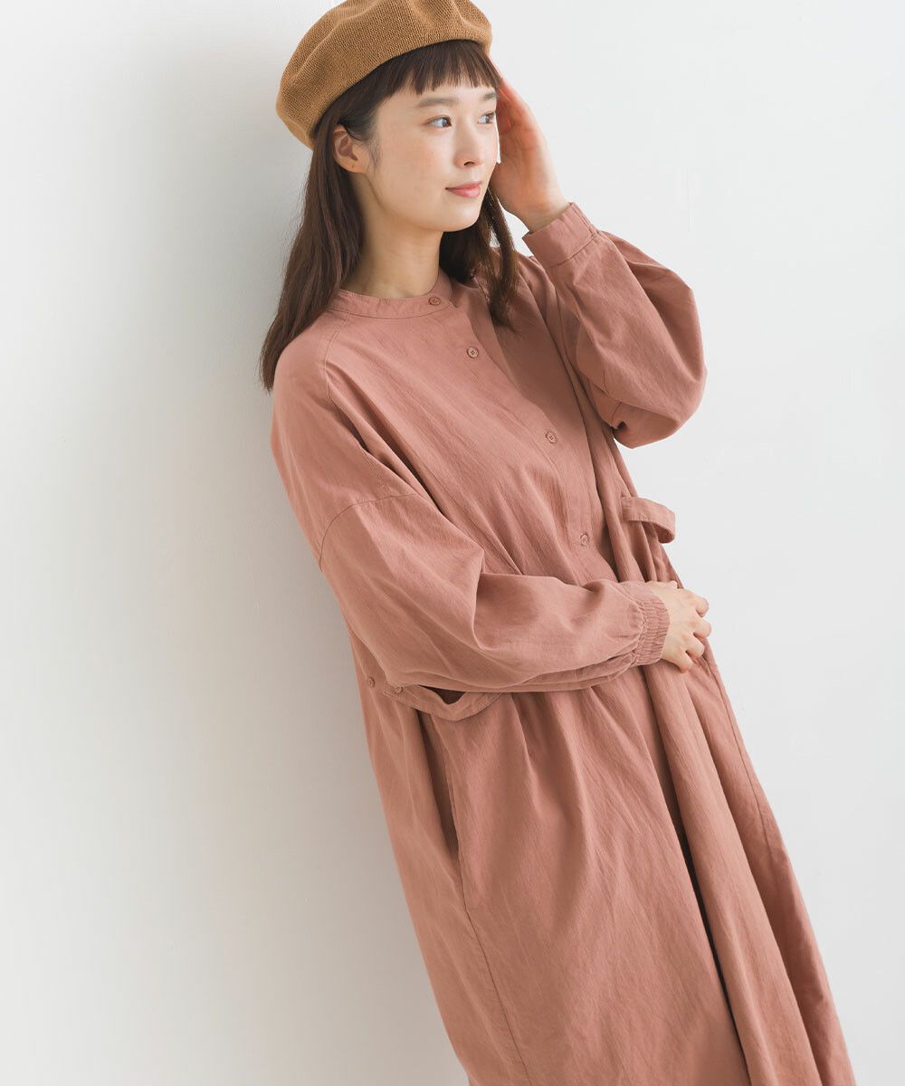 日本女裝代購 - 文藝少女小立領長袖洋裝-珊瑚粉