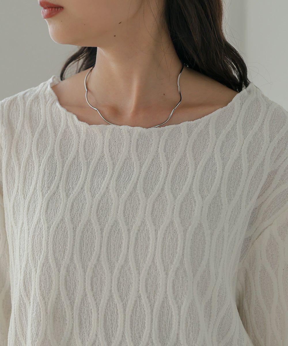 日本 Bab - 質感波紋薄長袖上衣-黑