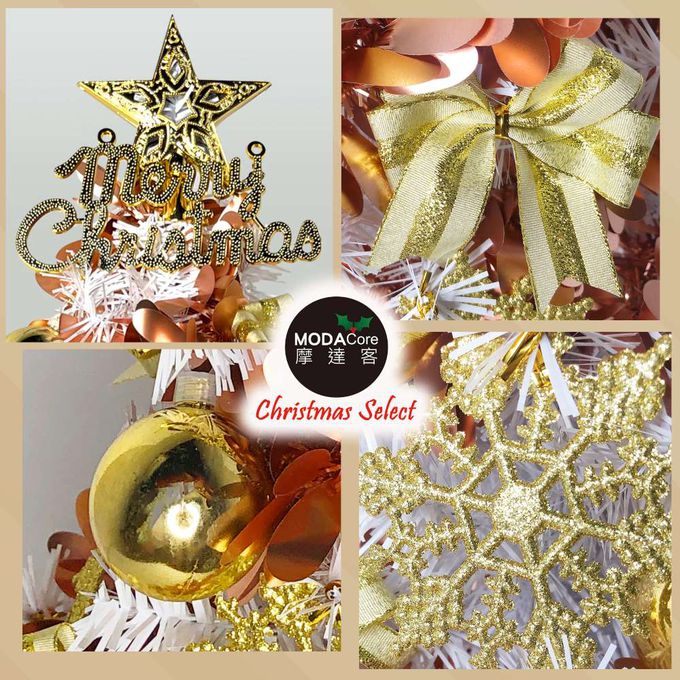 MODACore 摩達客 - 摩達客耶誕-2尺/2呎(60cm)特仕幸福型裝飾白色聖誕樹 (香檳雙金系全套飾品)+20燈LED燈插電式暖白光*1/贈控制器/本島免運費