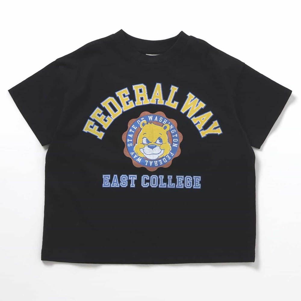 美式風格印花短袖上衣-熊熊logo-黑