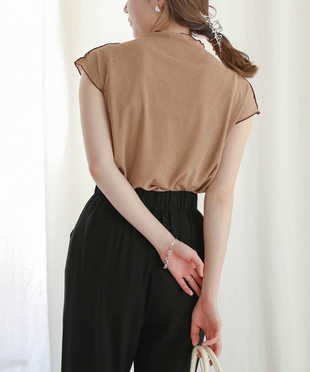 日本 Bab - 雲朵捲捲邊法式袖上衣-摩卡